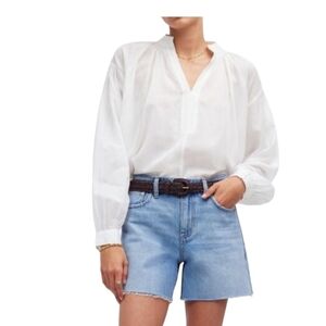 MADEWELL White Boho Shirred Blouse Top Long Sleeve NQ888 Womens Size S Oversized